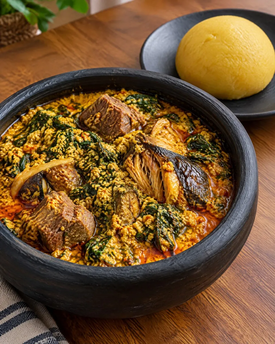 Egusi Soup: Melon-seed soup with spinach